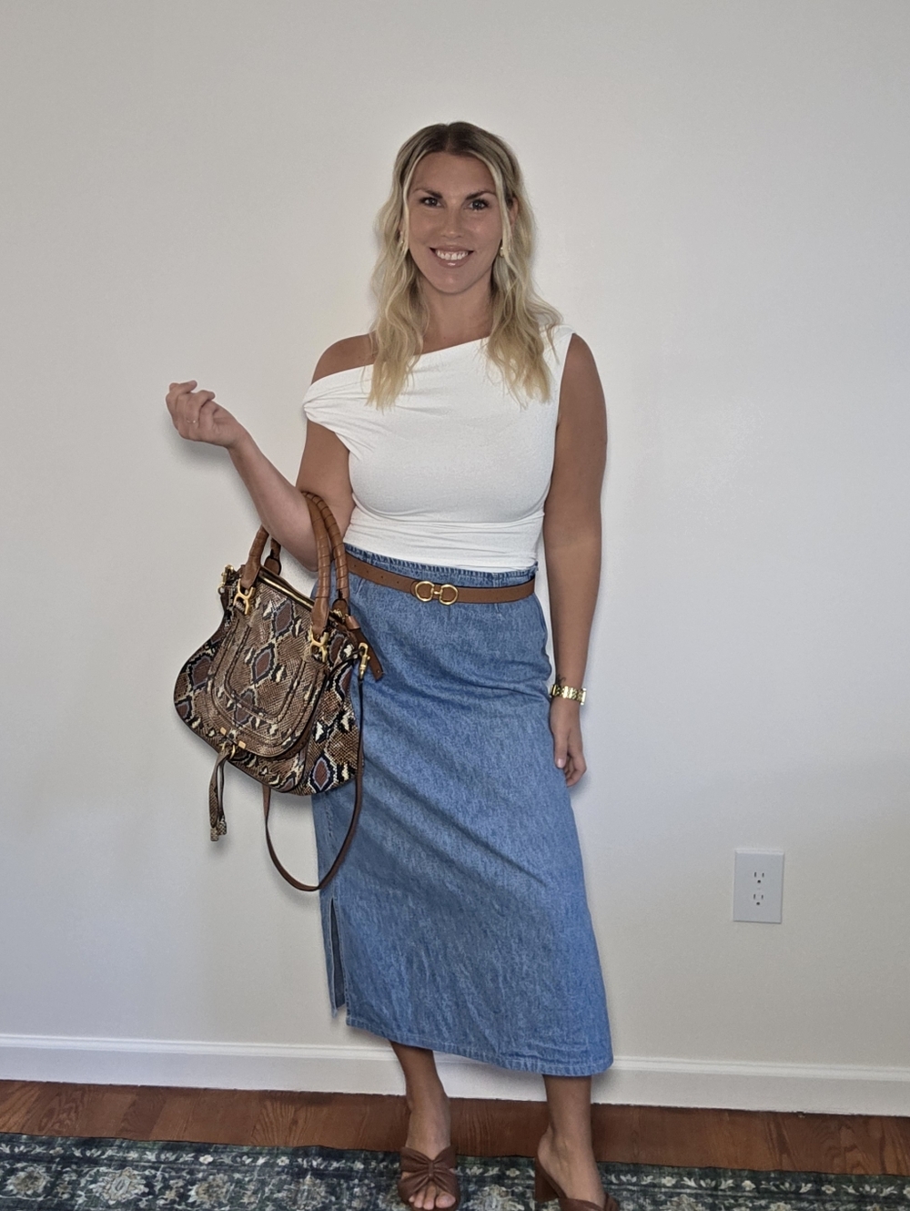 Christopher & Banks Vintage Denim Midi Skirt Size 8 Blue Jean Classic Fit
